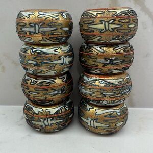 8 Vintage Textured Napkin Rings Gold White Black Orange